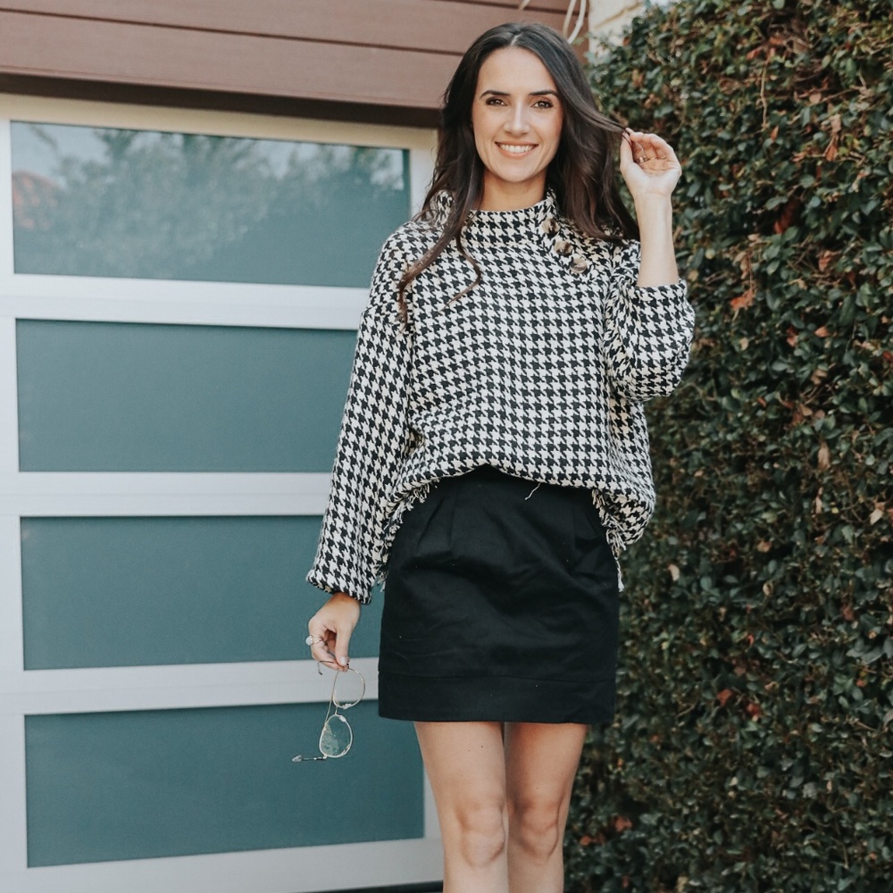 Vintage Houndstooth Oversized Pullover Sweater
